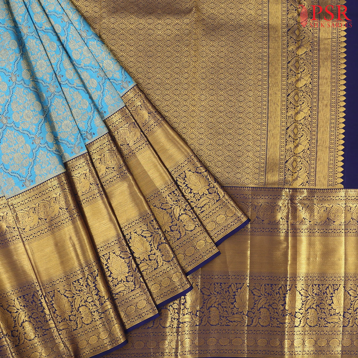 Cerulean Blue Kanchipuram Silk Saree
