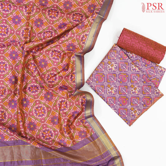 Dark Lavender Soft Patola Silk Cotton Dress Material