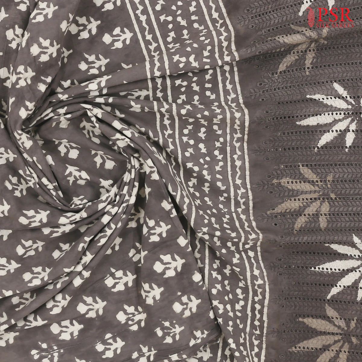 Dark Taupe Grey Hacoba Embroidery Running Material