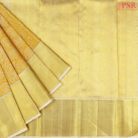 Yellow Kanchipuram Jacquard Silk Saree