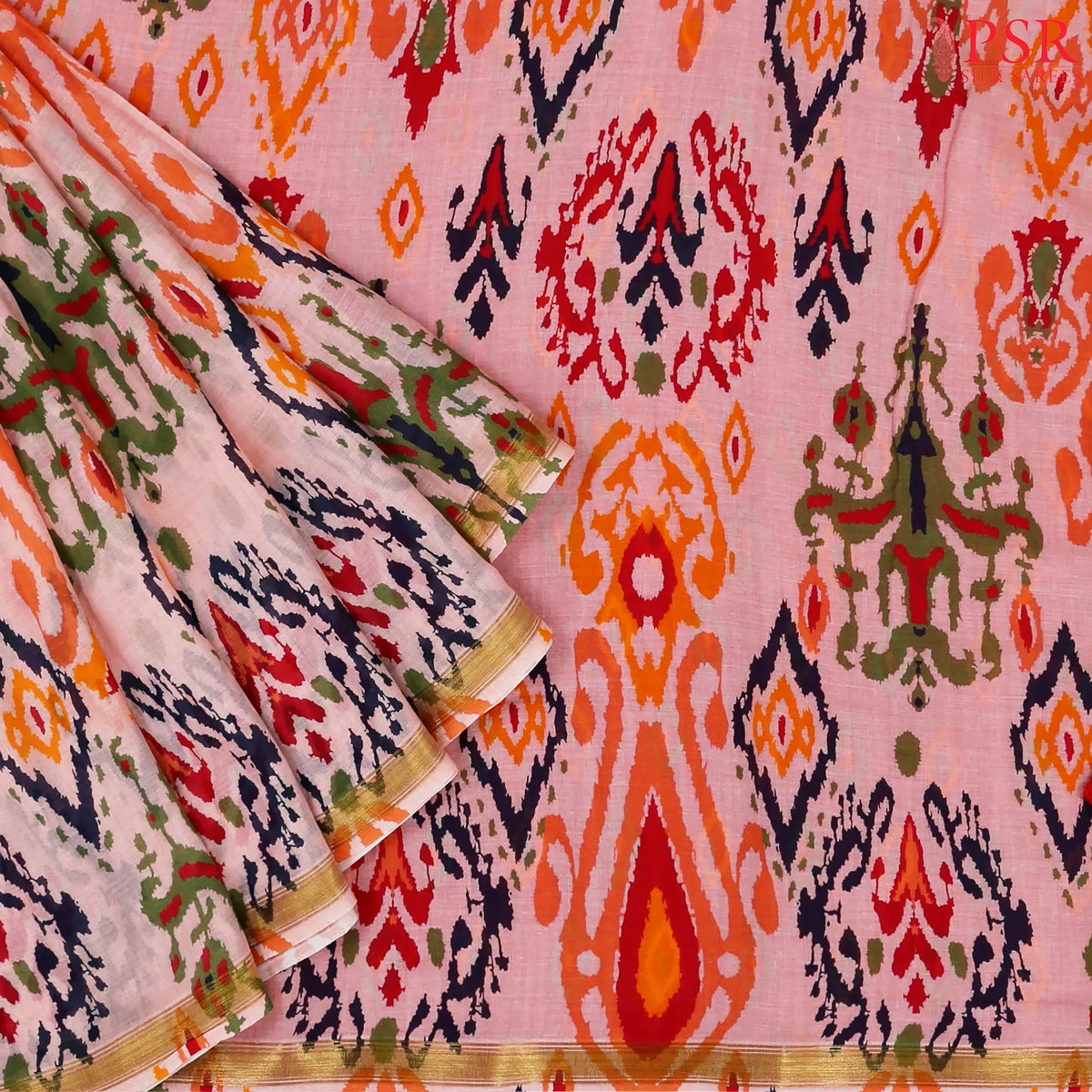 Peach Mul Printed Cotton Saree