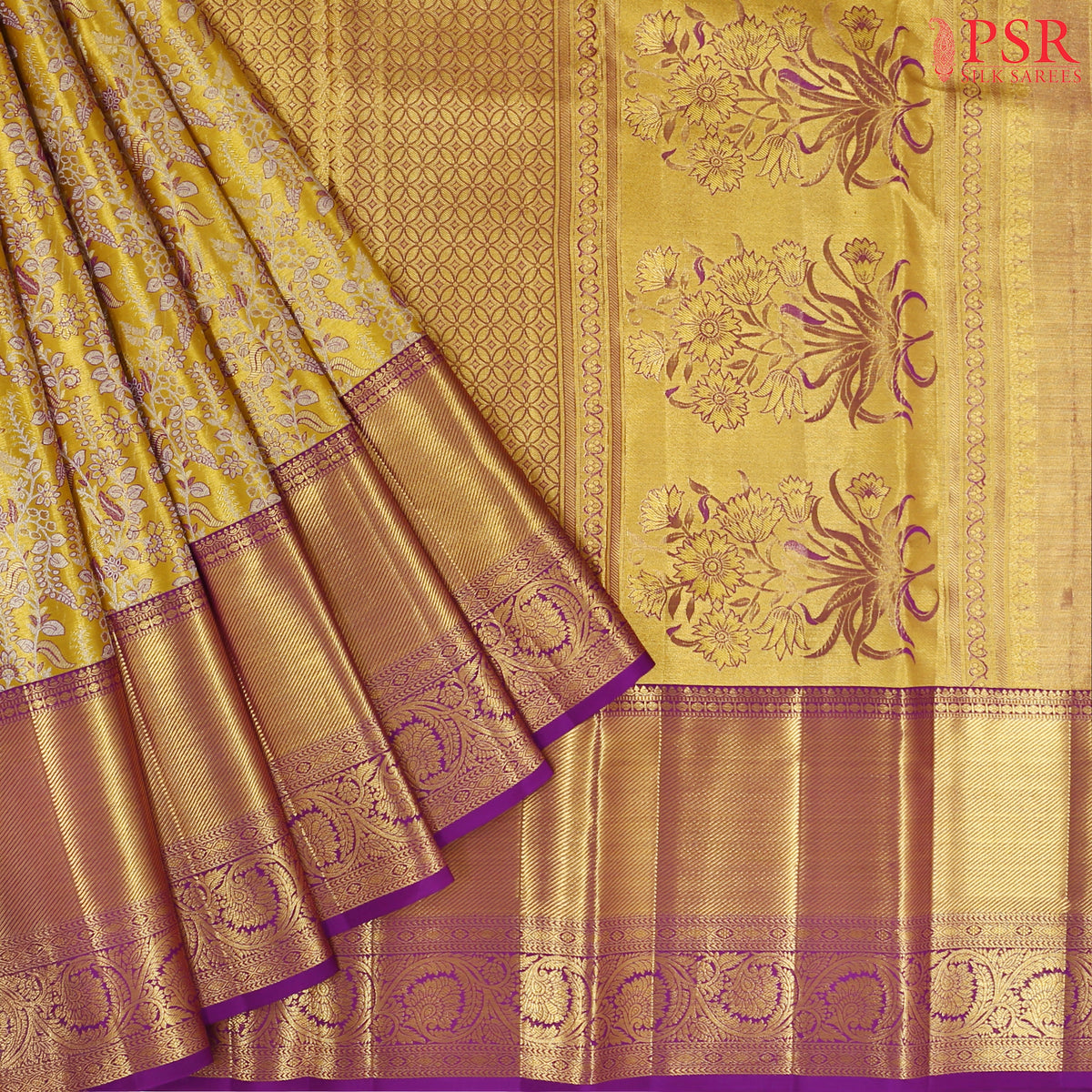 Golden Yellow Tissue Kanchipuram Silk Saree