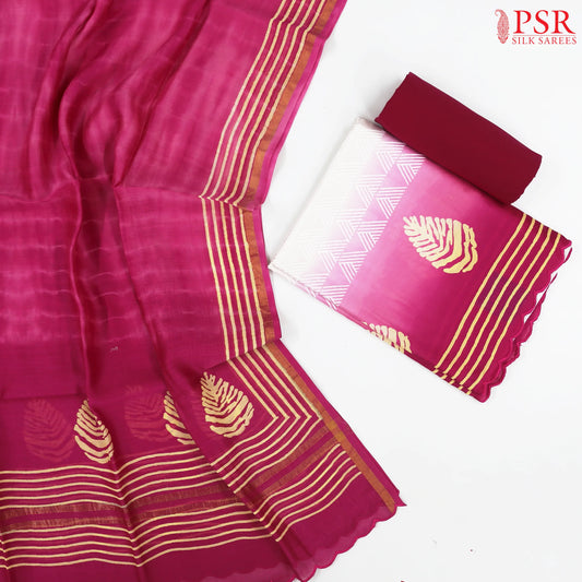 Off White & Pink Chanderi Dress Material