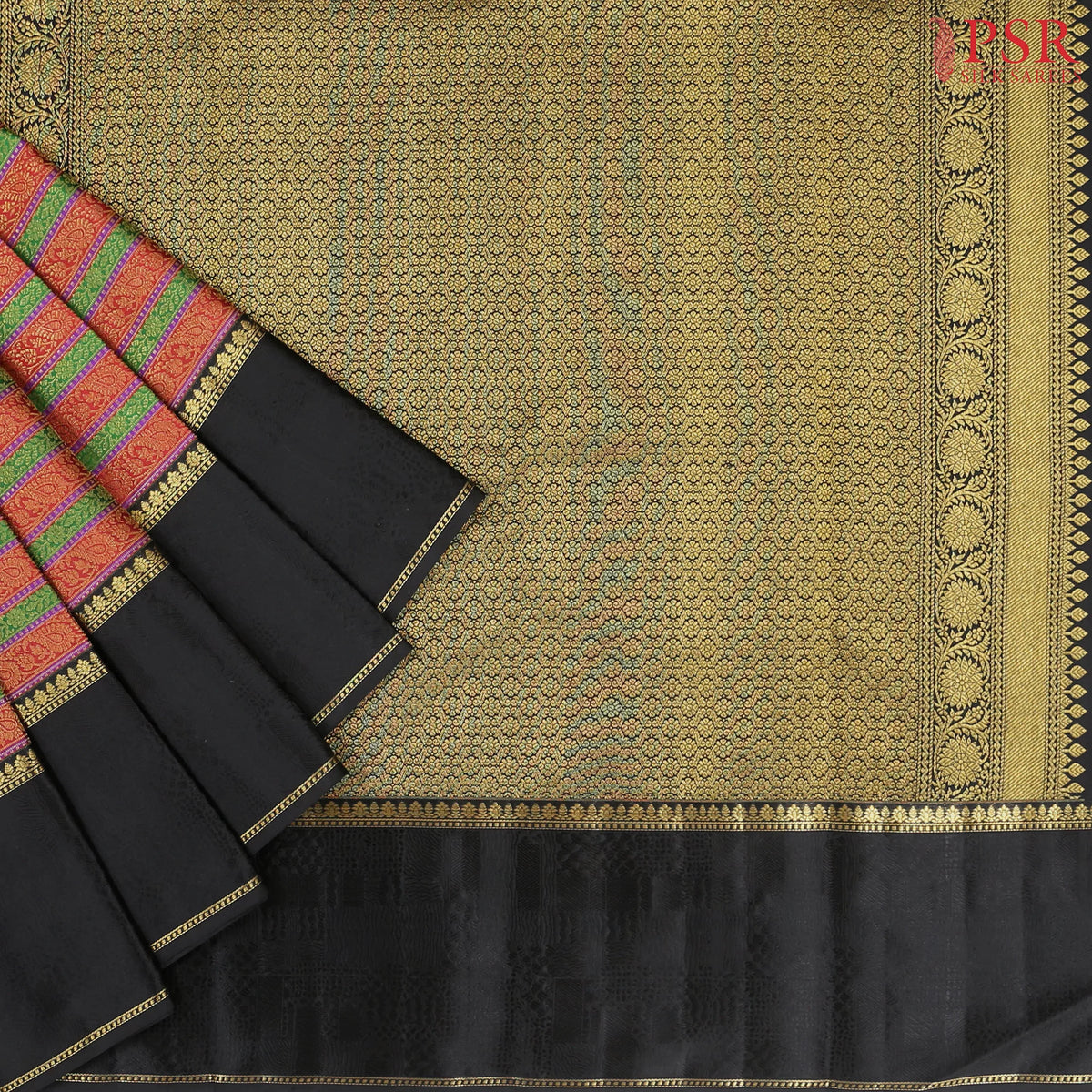 Green & Red Kanchipuram Jacquard Silk Saree
