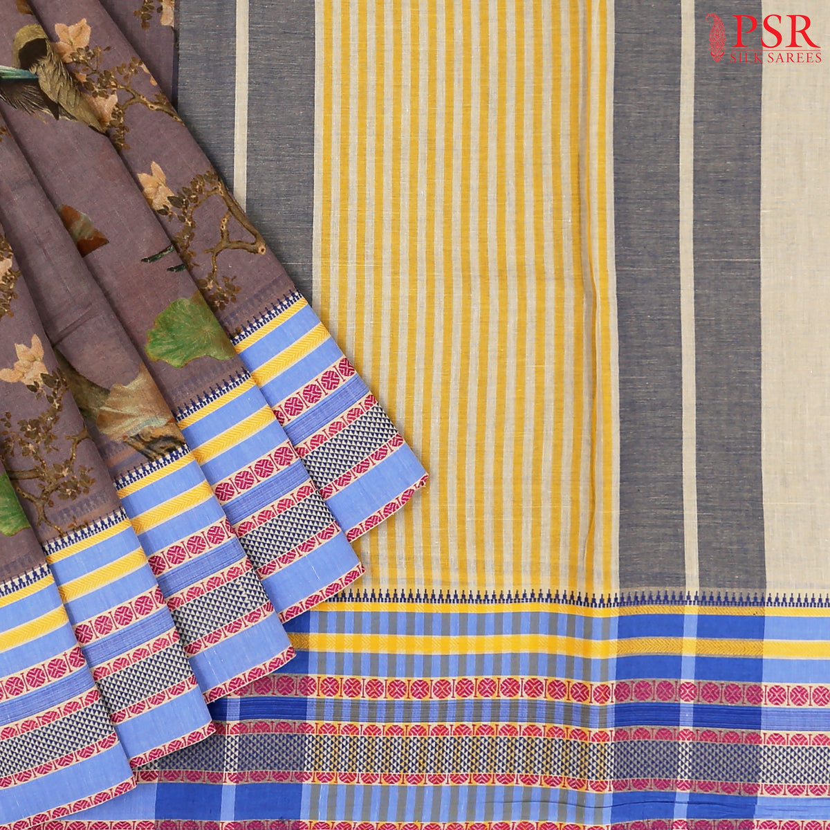 Dark Mauve Printed Cotton Saree