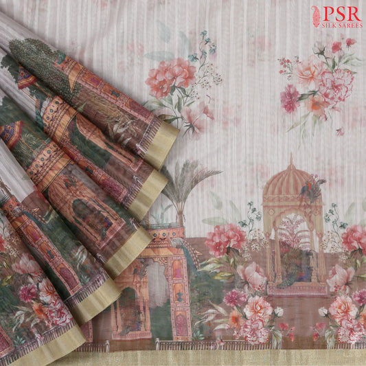 Pink Beige Linen Saree