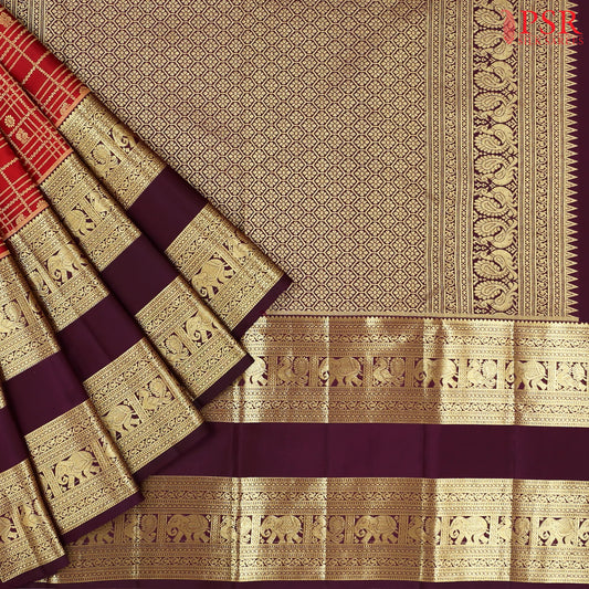 Burnt Red Kanchipuram Silk Saree