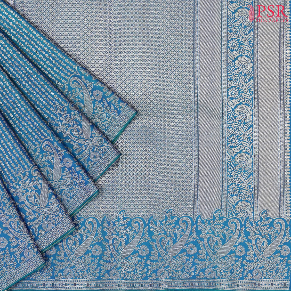 Teal Blue Kanchipuram Jacquard Silk Saree