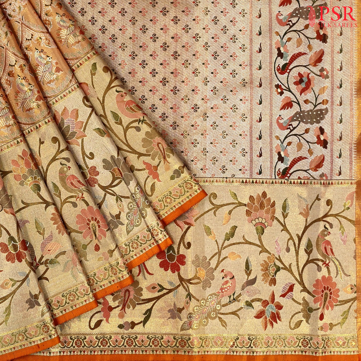 Golden Apricot Kanchipuram Tissue Silk Saree