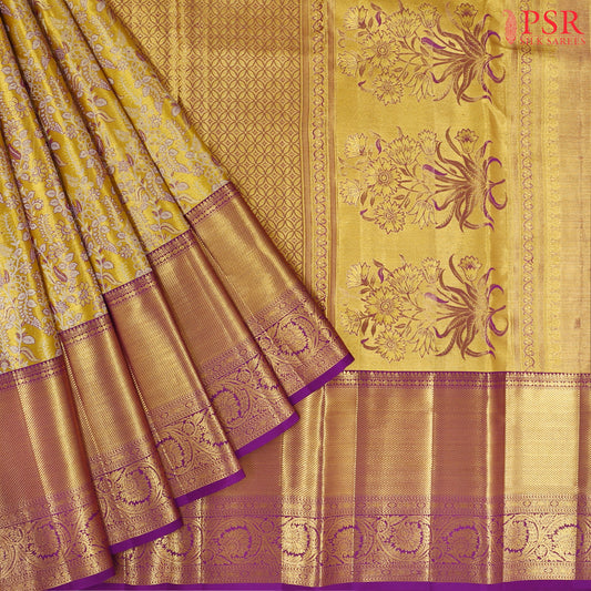 Golden Yellow Tissue Kanchipuram Silk Saree
