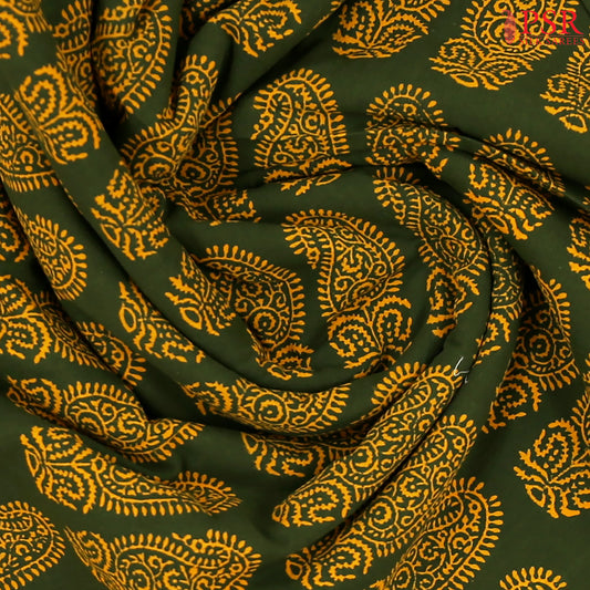 Bottle Green Cotton Print Running Material