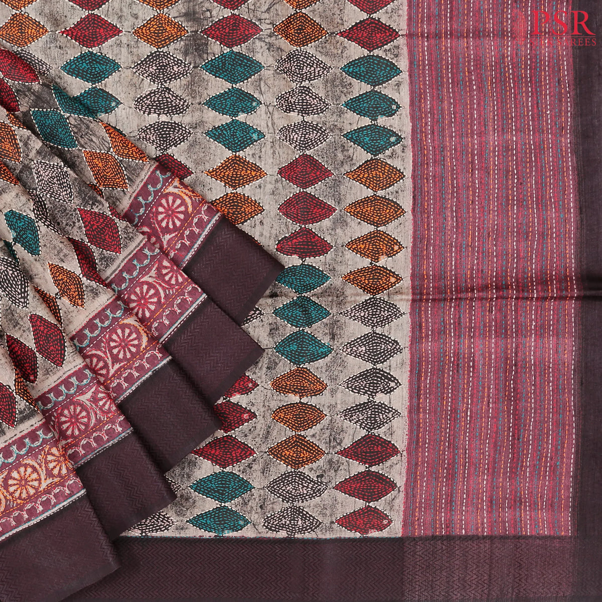Old Beige & Dark Brown Kadhi Tussar Silk Saree