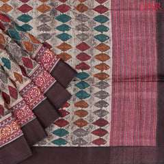 Old Beige & Dark Brown Kadhi Tussar Silk Saree