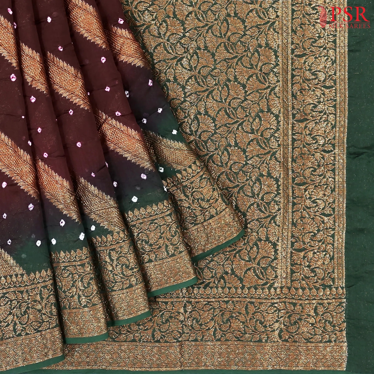 Brown Crushed Bandhini Saree