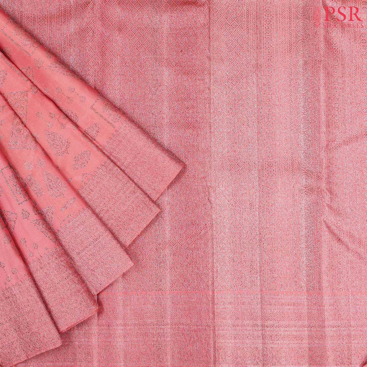 Georgia Peach Kanchipuram Jacquard Silk Saree
