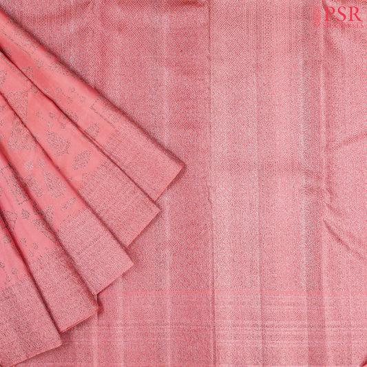 Georgia Peach Kanchipuram Jacquard Silk Saree