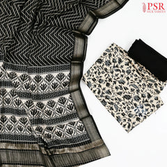 Beige & Black Assam Silk Dress Material