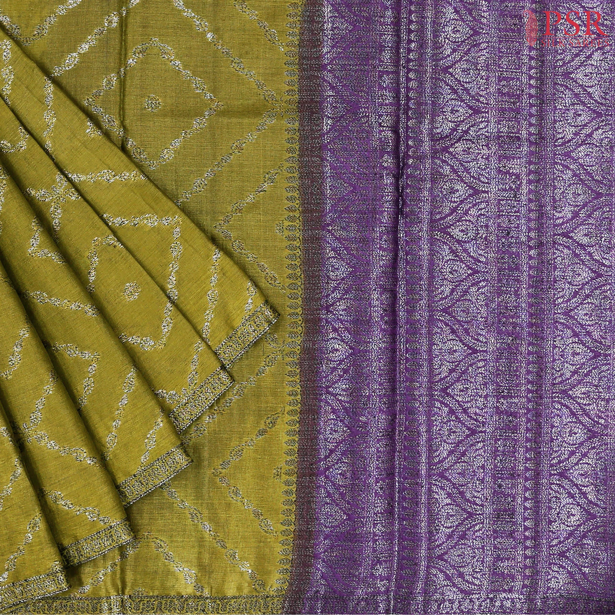 Olive Green Banaras Tussar Silk Saree