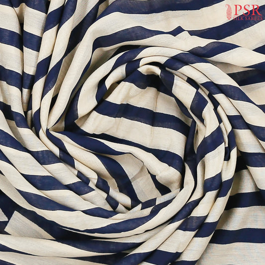 Beige & Dark Blue Chanderi Silk Cotton Saree