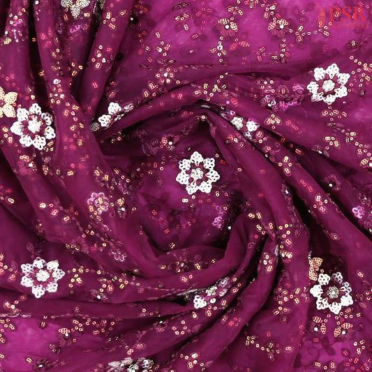 Magenta Purple Organza Laser Embroidery Saree