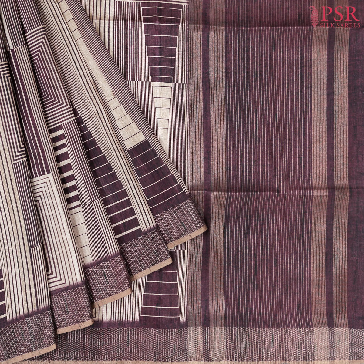 Dark Burgundy Semi Tussar Saree