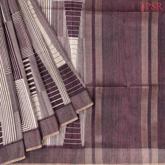 Dark Burgundy Semi Tussar Saree