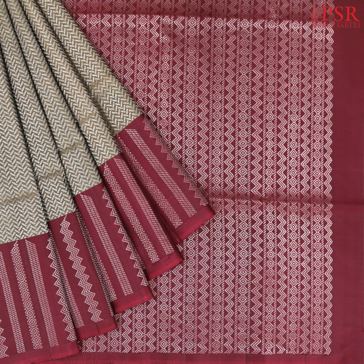 Dark Olive Khaki Soft Silk Saree