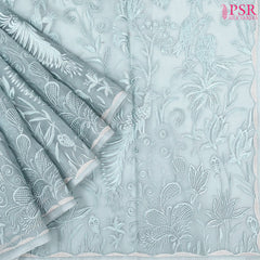 Sea Breeze Blue Organza Embroidery Saree