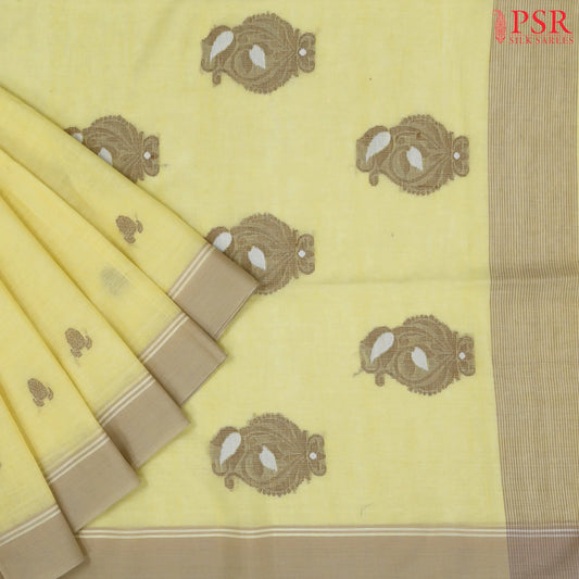 Lemon Yellow Byloom Cotton Saree