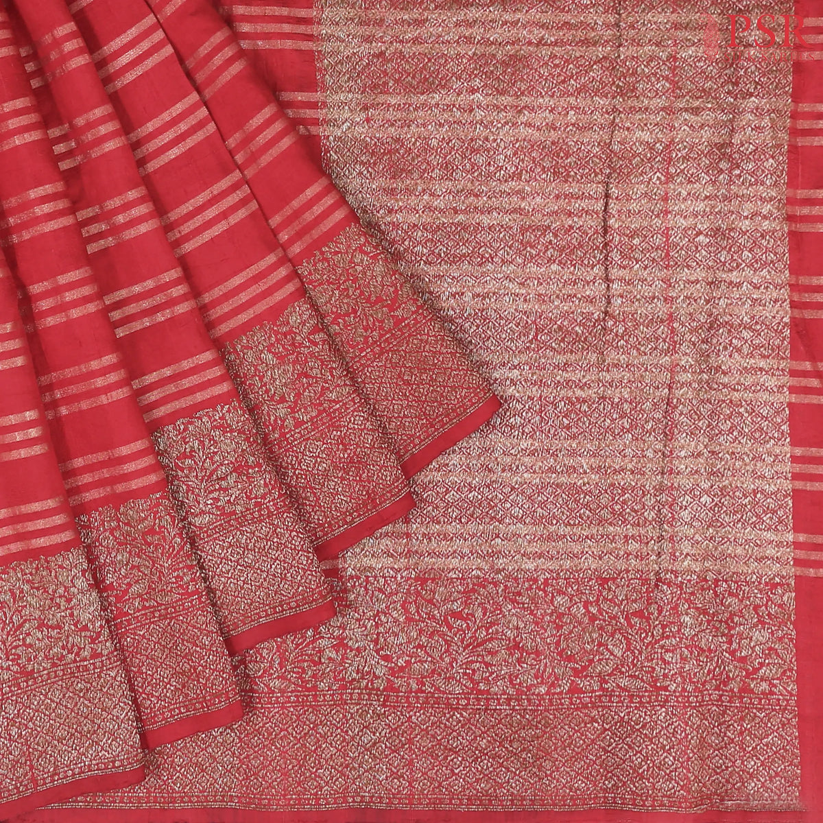 Vintage Red Banaras Jute Silk Saree