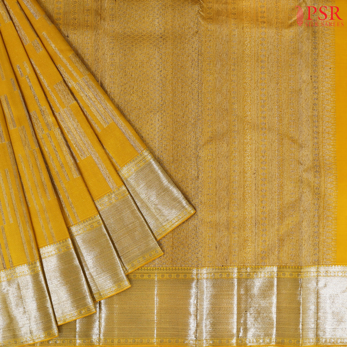 Amber Yellow Kanchipuram Silk Saree