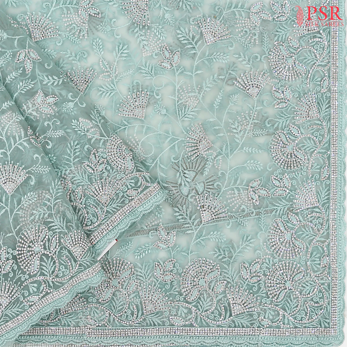 Tiffany Blue Organza Laser Embroidery Saree