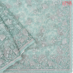 Tiffany Blue Organza Laser Embroidery Saree