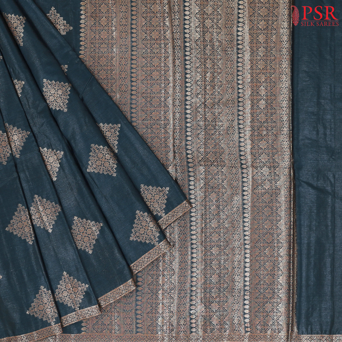 Dark Peacock Blue Banaras Tussar Silk Saree