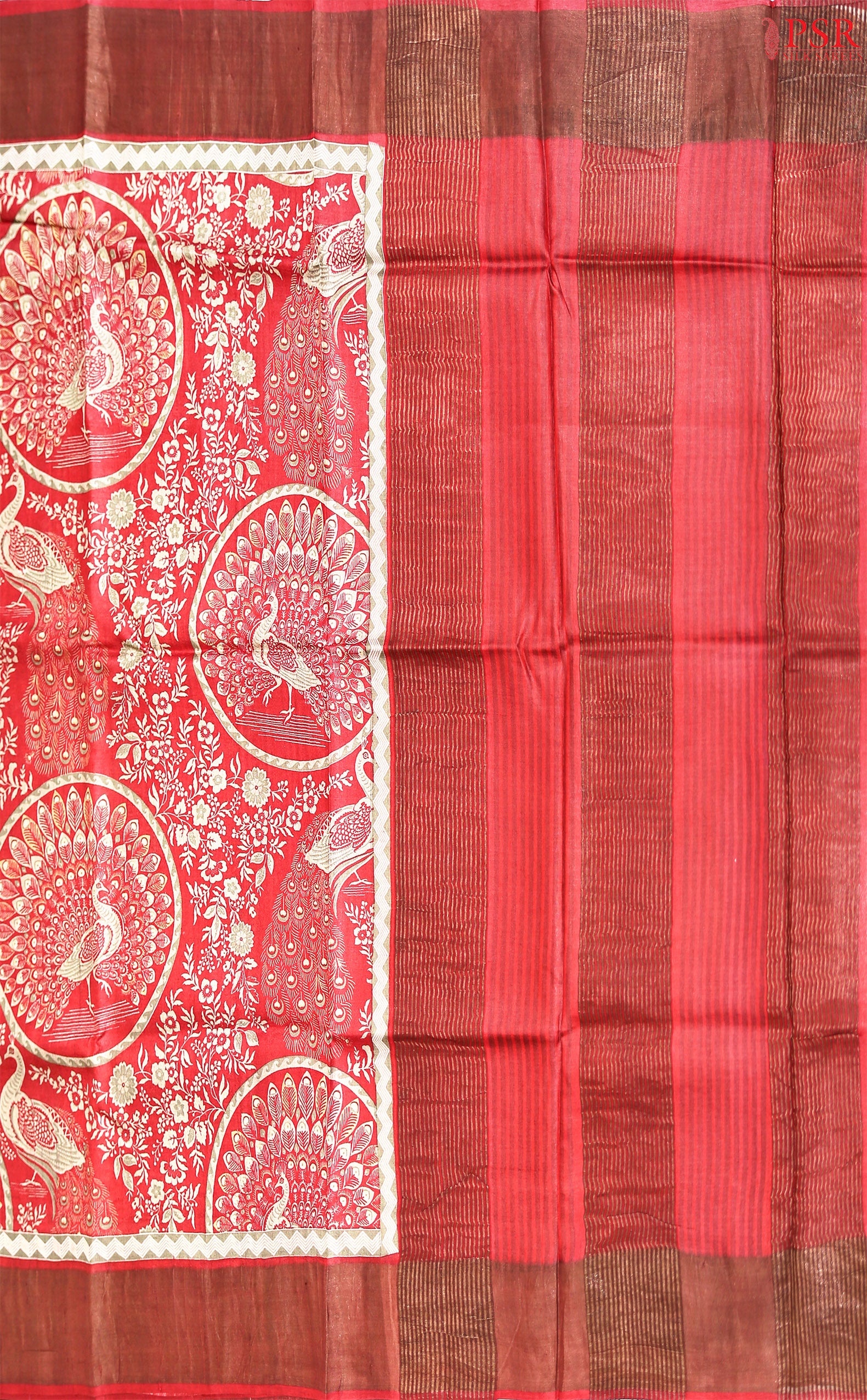 Crimson Red Kadhi Tussar Silk Saree