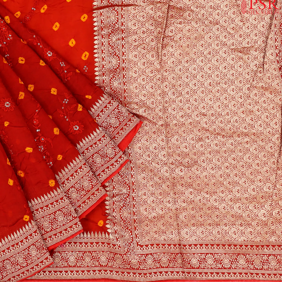 Red Crushed Bandhini Saree