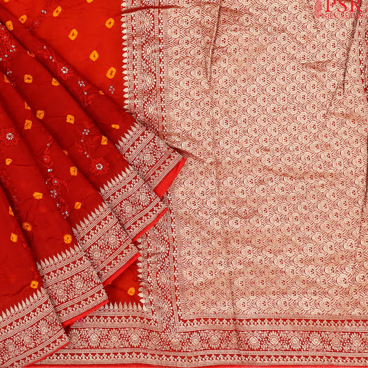 Red Crushed Bandhini Saree