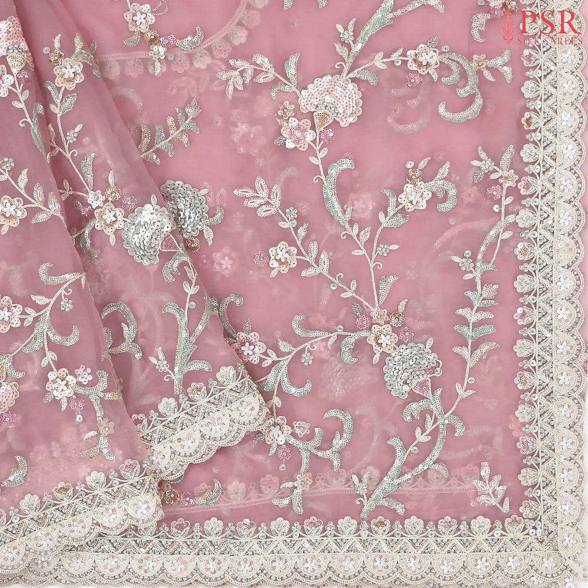 Light Pink Organza Laser Embroidery Saree