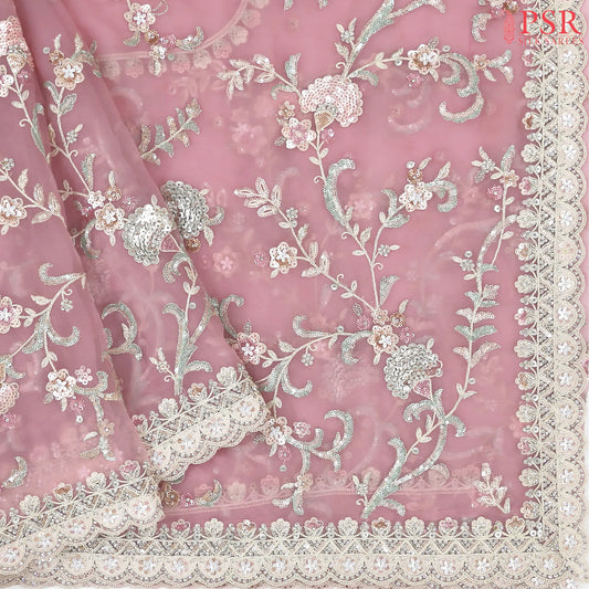 Light Pink Organza Laser Embroidery Saree