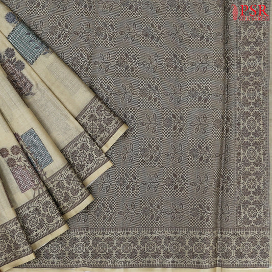 Olive Beige Banaras Tussar Silk Saree
