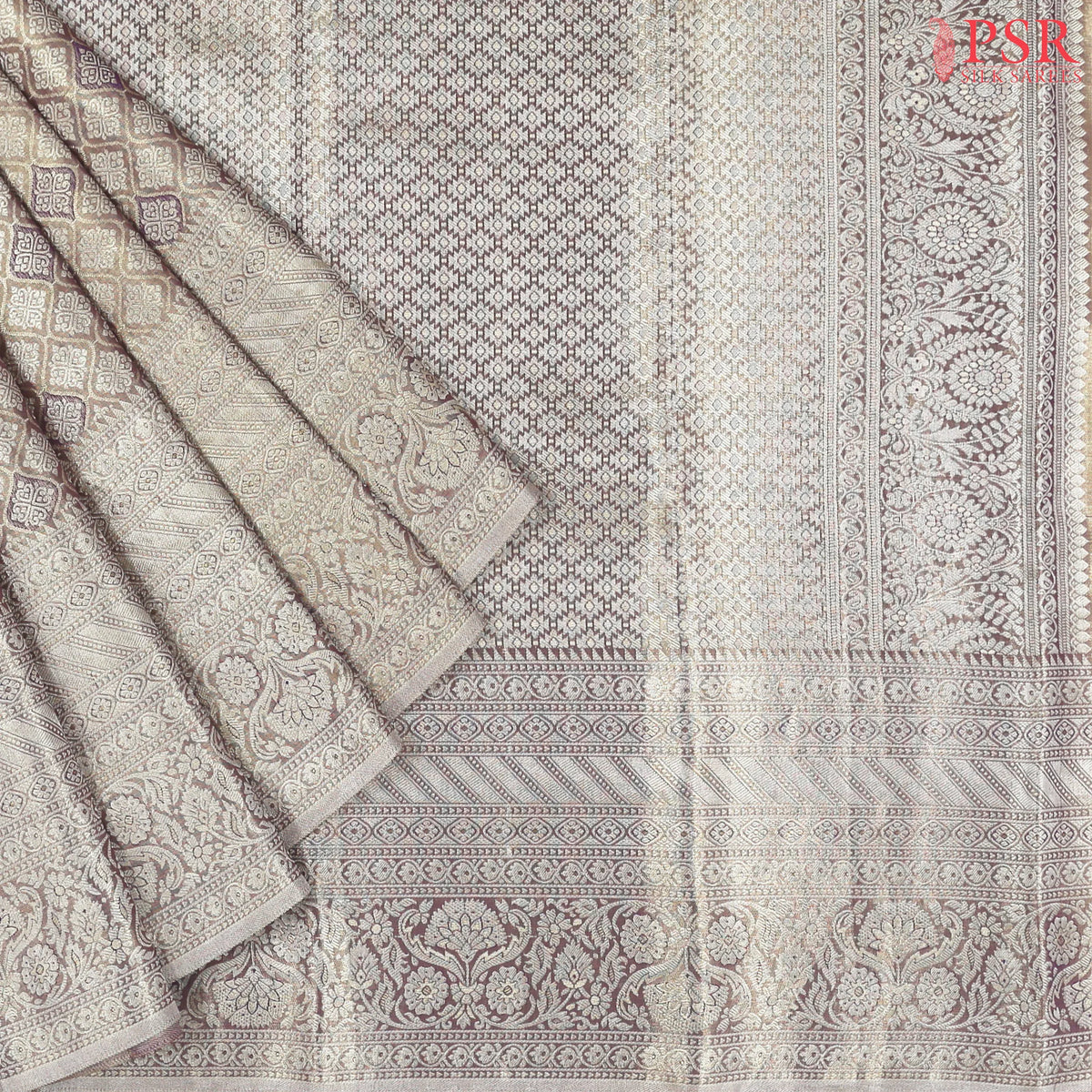 Silver Mauve Kanchipuram Jacquard Tissue Silk Saree
