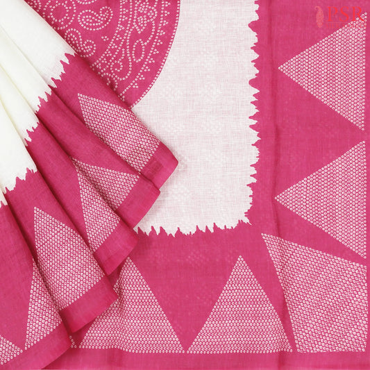 Floral White Linen Saree