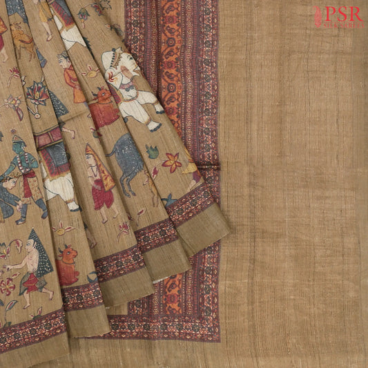Peanut Brown Kadhi Tussar Silk Saree