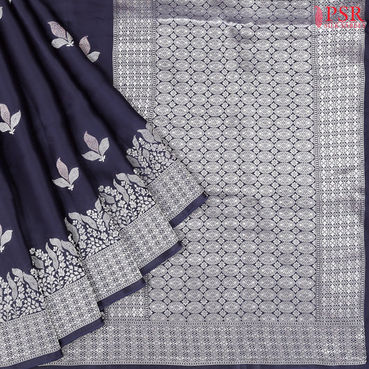 Dark Blue Banarasi Habutai Satin Saree