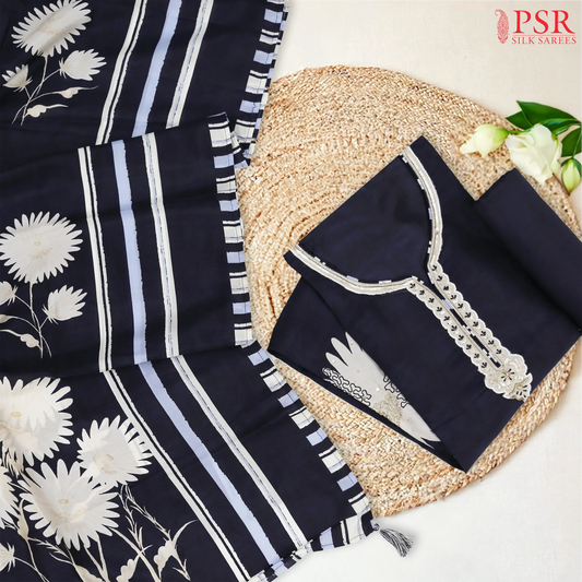 Midnight Blue Semi Crepe Dress Material