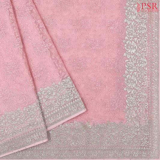 Light Pink Georgette Laser Embroidery Saree