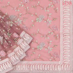 Flamingo Pink Organza Embroidery Saree