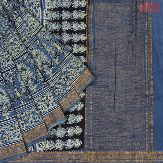 Slate Grey Mangalagiri Cotton Saree