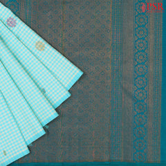 Off White & Light Blue Kanchipuram Silk Saree