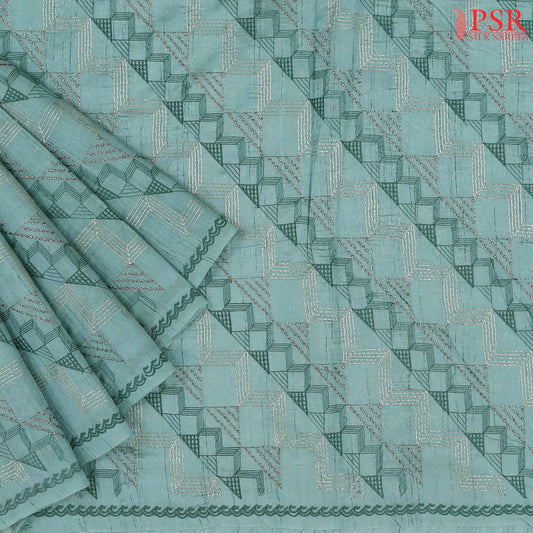 Mint Blue Semi Tussar Embroidery Saree
